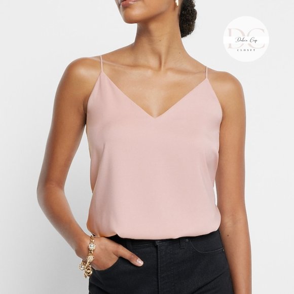 Express Tops - EXPRESS V-Neck Downtown Cami Textured Satin Pink Size XS
